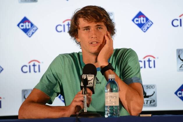 July 20, 2016 - Washington D.C, United States - ALEXANDER ZVEREV of Germany speaks with the media after winning his match vs. E. Fritz n the Citi Open tennis tournament in Washington D.C. Tennis 2016 - Citi Open - Day 3 - ZUMAl132