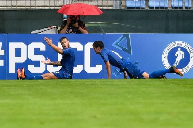 GER, UEFA U19 EURO 2016, Halbfinale, England (ENG) vs Italien (ITA) 21.07.2016, Hardtwaldstadion, Sandhausen, GER, UEFA U19 EURO 2016 im Bild: Federico Dimarco ( 3, Italien Italy (ITA) jubelt ueber sein Tor per Elfmeter zum 1:0 nordphotox xFabisch