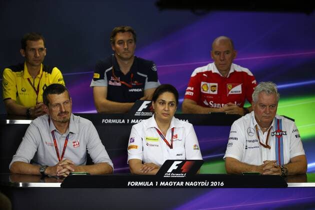 Hungarian Grand Prix, Hungaroring, Budapest 21 - 24 July 2016 22.07.2016 - press conference PK Pressekonferenz Guenther Steiner (ITA) Haas F1 Team Prinicipal, Monisha Kaltenborn (AUT), CEO and Team Principal, Sauber F1 Team and Pat Symonds (GBR) Williams Chief Technical Officer. 