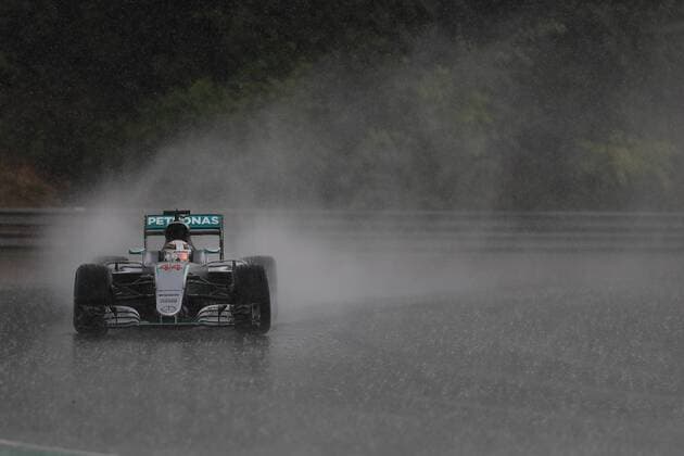 23.07.2016. The Hungaroring Mogyor& xf3;d, Hungary. Formula 1 grand prix of Hungary, qualifying sessions. Mercedes AMG Petronas W07 Hybrid & x2013; Lewis Hamilton In a wet and disjointed session, the course was red flagged multiple times, due to standing water on the track. Rosberg took pole as Hamilton was held up on his final qualifying lap and Hamilton was 2nd. xLeannexBoonx  ActionPlus11764424