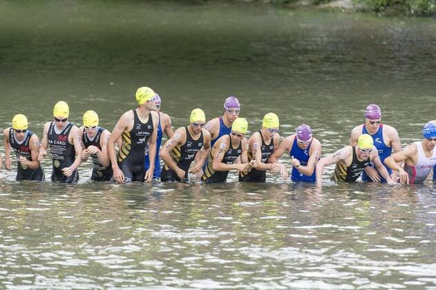 Start, Team Suessen, 1. Bitburger 0,0% Triathlon-Bundesliga, Herren, Mey Generalbau Citytriathlon Tuebingen, DTU-Roadshow 2016, Deutsche Triathlon Union, 24.07.2016, Tuebingen Copyright: Walther Eibner-Pressefoto EP_SWR