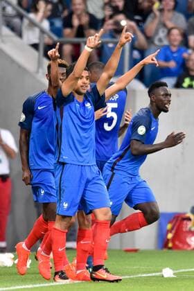 GER, UEFA U19 2016, Finale, Frankreich (FRA) vs Italien (ITA) 24.07.2016, Rhein-Neckar-Arena, Sinsheim, GER, UEFA U19 EURO 2016, Finale, France (FRA) vs Italy (ITA), picture shows im Bild: Jubel ueber das Tor zum 2:0 durch Ludovic Blas ( 12, Frankreich France (FRA)) vorne Foto © nordphoto Fabisch nordphotox xFabisch
