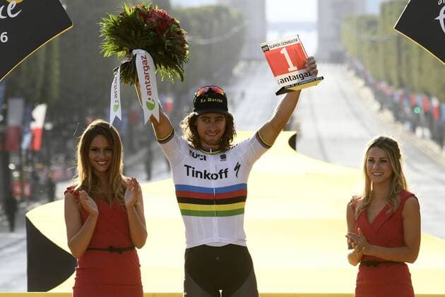 Tour de France, Siegerehrung Gesamtwertungen Slovakian Peter Sagan of Tinkoff celebrates on the podium after the 21st and last stage of the 103rd edition of the Tour de France cycling race, 113 km from Chantilly to the Champs-Elysees in Paris, France, on Sunday 24 July 2016. This year s Tour de France takes place from July 2nd to July 24th. POOLxSTEPHANExMANTEY  x04898269x