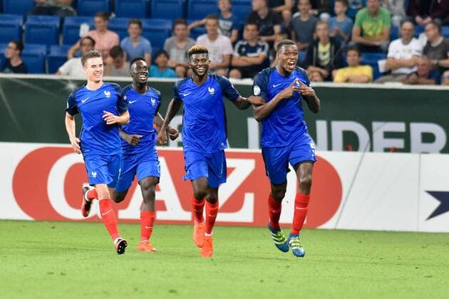 GER, UEFA U19 2016, Finale, Frankreich (FRA) vs Italien (ITA) 24.07.2016, Rhein-Neckar-Arena, Sinsheim, GER, UEFA U19 EURO 2016, Finale, France (FRA) vs Italy (ITA), picture shows im Bild: Issa Diop ( 5, Frankreich France (FRA)) rechts jubelt ueber sein Tor zum 4:0 Foto © nordphoto Fabisch nordphotox xFabisch