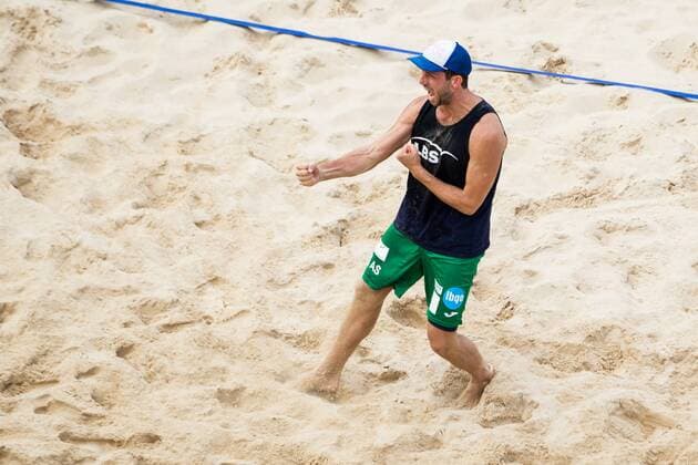 Jubel August Sigle (BTFS 411); LBS-Cup Beachvolleyball A-Top, Marktplatz, Offenburg Germany, 20160724; Offenburg Copyright: Wuechnerx xEibner-Pressefoto EP_nwr