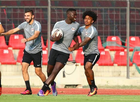 SOCCER - CL, quali, Tirana vs RBS TIRANA,ALBANIA,25.JUL.16 - SOCCER - UEFA Champions League, qualification, FK Partizani Tirana vs Red Bull Salzburg, RBS training. Image shows Dayot Upamecano and Yordy Reyna (RBS). GEPAxpictures xFelixxRoittner