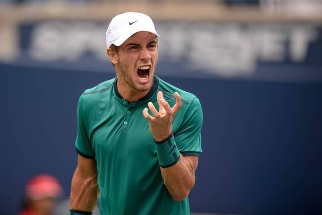 July 25, 2016: Borna Coric of Croatia reacts after losing a point against Ivan Dodig of Croatia during their first round match of the Rogers Cup tournament at the Aviva Centre in Toronto, Ontario, Canada on July 25, 2016. Cal Media TENNIS 2016 - Rogers Cup Toronto July 25 - ZUMAc04_