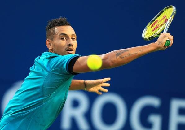 (160726) -- TORONTO, July 26, 2016 -- Nick Kyrgios of Australia returns the ball against Denis Shapovalov of Canada during their first round of men s singles match at the 2016 Rogers Cup in Toronto, Canada, July 25, 2016. Nick Kyrgios lost 1-2. )(hcs) (SP)CANADA-TORONTO-TENNIS-ROGERS CUP-MEN S SINGLES ZouxZheng 