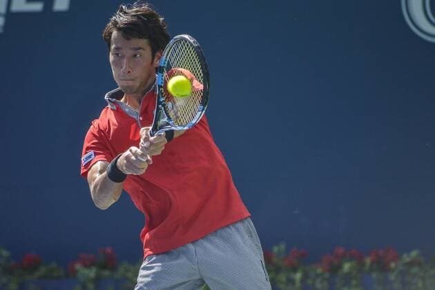 July 25, 2016 - Toronto, Ontario, Canada - Grigor Dimitrov from Bulgaria (White Shirt) defeats Yuichi Sugita from Japan, advancing to second round of Rogers Cup of Tennis in Toronto, Canada. Grigor Dimitrov from Bulgaria (White Shirt) defeats Yuichi Sugita from Japan, advancing to second round of Rogers Cup of Tennis in Toronto, Canada. - ZUMAd114