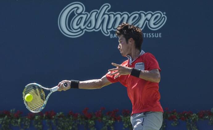 July 25, 2016 - Toronto, Ontario, Canada - Grigor Dimitrov from Bulgaria (White Shirt) defeats Yuichi Sugita from Japan, advancing to second round of Rogers Cup of Tennis in Toronto, Canada. Grigor Dimitrov from Bulgaria (White Shirt) defeats Yuichi Sugita from Japan, advancing to second round of Rogers Cup of Tennis in Toronto, Canada. - ZUMAd114