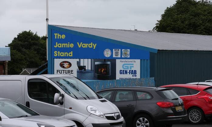 The Stand named in honour of Jamie Vardy at the Stockbridge Park Steels club during the pre season friendly at the Local Look Stadium, Stocksbridge. Picture date: July 9th, 2016. Pic Simon Bellis Sportimage EDITORIAL USE ONLY. No use with unauthorised audio, video, data, fixture lists, club league logos or live services. Online in-match use limited to 120 images, no video emulation. No use in betting, games or single club league player publications.