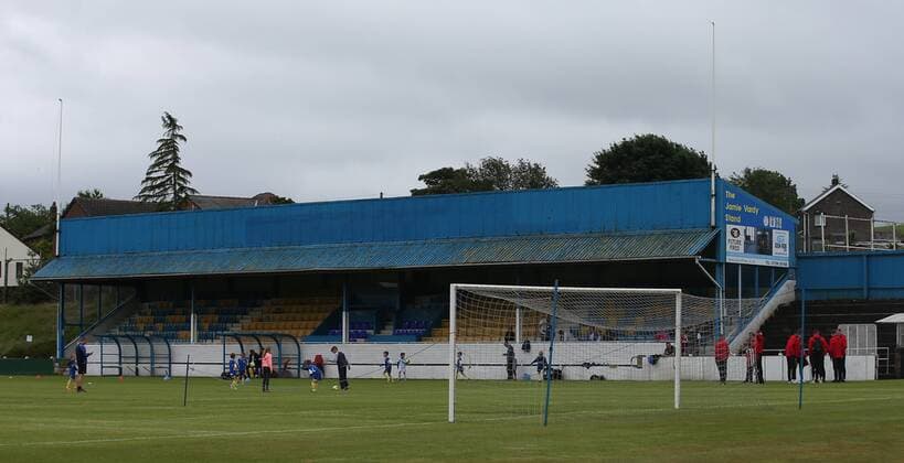 The Stand named in honour of Jamie Vardy at the Stockbridge Park Steels club during the pre season friendly at the Local Look Stadium, Stocksbridge. Picture date: July 9th, 2016. Pic Simon Bellis Sportimage EDITORIAL USE ONLY. No use with unauthorised audio, video, data, fixture lists, club league logos or live services. Online in-match use limited to 120 images, no video emulation. No use in betting, games or single club league player publications.