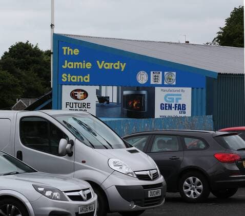 The Stand named in honour of Jamie Vardy at the Stockbridge Park Steels club during the pre season friendly at the Local Look Stadium, Stocksbridge. Picture date: July 9th, 2016. Pic Simon Bellis Sportimage EDITORIAL USE ONLY. No use with unauthorised audio, video, data, fixture lists, club league logos or live services. Online in-match use limited to 120 images, no video emulation. No use in betting, games or single club league player publications.