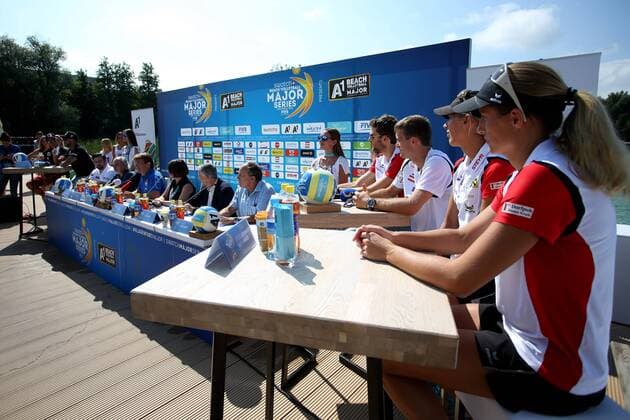 BEACHVOLLEYBALL - A1 Major Klagenfurt 2016 KLAGENFURT,AUSTRIA,26.JUL.16 - Beach volleyball Beachvolleyball - FIVB World Tour 2016, A1 Major Klagenfurt, press conference PK Pressekonferenz Image shows an overview. GEPAxpictures xDanielxGoetzhaber