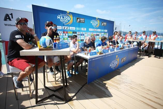 BEACHVOLLEYBALL - A1 Major Klagenfurt 2016 KLAGENFURT,AUSTRIA,26.JUL.16 - Beach volleyball Beachvolleyball - FIVB World Tour 2016, A1 Major Klagenfurt, press conference PK Pressekonferenz Image shows an overview. GEPAxpictures xDanielxGoetzhaber
