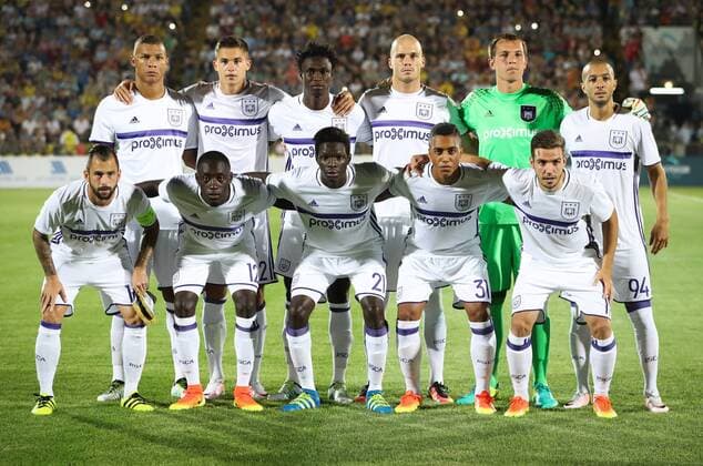 Anderlecht s Sebastien De Maio, Anderlecht s Leander Dendoncker, Anderlecht s Idrissa Sylla, Anderlecht s Bram Nuytinck, Anderlecht s goalkeeper Davy Roef, Anderlecht s Sofiane Hanni, Anderlecht s Steven Defour, Anderlecht s Dennis Appiah, Anderlecht s Fabrice N Sakala, Anderlecht s Youri Tielemans and Anderlecht s Alexandru Chipciu pose for a team picture at the start of the first leg of the third qualification round between Belgian first league soccer team RSC Anderlecht and Russian team FC Rostov in the Champions League competition, on Tuesday 26 July 2016, in Rostov-on-Don, Russia. VIRGINIExLEFOUR x04899210x