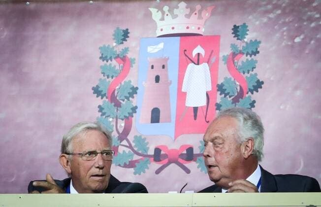 Anderlecht s secretary general Philippe Collin and Anderlecht chairman Roger Vanden Stock pictured during the first leg of the third qualification round between Belgian first league soccer team RSC Anderlecht and Russian team FC Rostov in the Champions League competition, on Tuesday 26 July 2016, in Rostov-on-Don, Russia. VIRGINIExLEFOUR  x04899230x