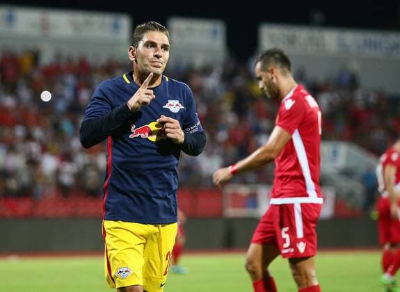 SOCCER - CL, quali, Tirana vs RBS ELBASAN,ALBANIA,26.JUL.16 - SOCCER - UEFA Champions League, qualification, FK Partizani Tirana vs Red Bull Salzburg. Image shows the rejoicing of Jonatan Soriano (RBS). GEPAxpictures xFelixxRoittner