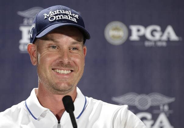 Henrik Stenson speaks at a press conference PK Pressekonferenz after his practice round at the PGA Golf Herren Championship at Baltusrol Golf Club in Springfield, New Jersey on July 26, 2016.  PGA20160726125 JOHNxANGELILLO
