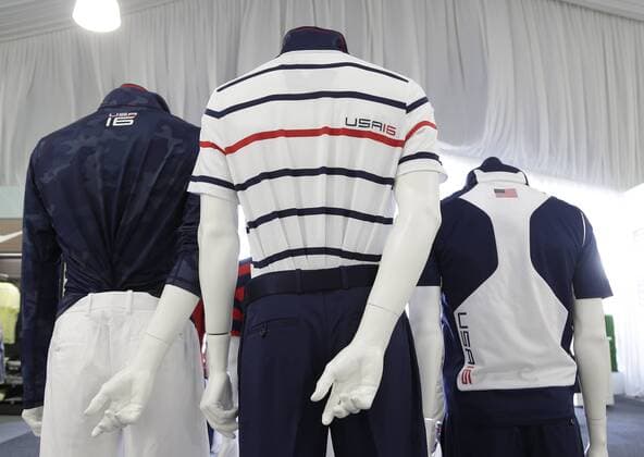 PGA Golf Herren Golf Ryder Cup USA Polo Ralph Lauren shirts and merchandise is sold in a tent at the PGA Championship at Baltusrol Golf Club in Springfield, New Jersey on July 26, 2016.  PGA20160726120 JOHNxANGELILLO