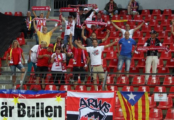 SOCCER - CL, quali, Tirana vs RBS ELBASAN,ALBANIA,26.JUL.16 - SOCCER - UEFA Champions League, qualification, FK Partizani Tirana vs Red Bull Salzburg. Image shows fans of RBS. GEPAxpictures xFelixxRoittner