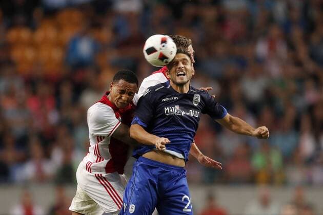 (L-R) Kenny Tete of Ajax, Joel Veltman of Ajax, Efthymis Koulouris of PAOK FC during the UEFA Champions League Third qualifying round first leg match between Ajax Amsterdam and PAOK Saloniki on July 26, 2016 at the Amsterdam Arena in Amsterdam, The Netherlands. Ajax v PAOK Saloniki UEFA Champions League 2016 2017 xVIxxIVx 5899079