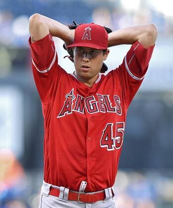 July 26, 2016 - Kansas City, MO, USA - Los Angeles Angels pitcher Tyler Skaggs works against the Kansas City Royals on Tuesday, July 26, 2016, at Kauffman Stadium in Kansas City, Mo. LA Angels at Kansas City - ZUMAm67_