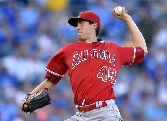 July 26, 2016 - Kansas City, MO, USA - Los Angeles Angels pitcher Tyler Skaggs works in the first inning against the Kansas City Royals on Tuesday, July 26, 2016, at Kauffman Stadium in Kansas City, Mo. LA Angels at Kansas City - ZUMAm67_
