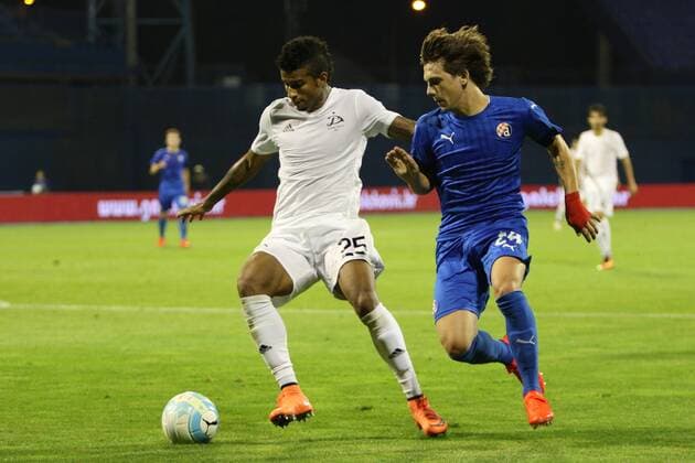 Zagreb, 26.7.2016., Stadion Maksimir - UEFA Champions League, Third qualifying round, First leg. GNK DINAMO Zagreb (blue) - DINAMO Tbilisi (white) 2:0 Rene SANTOS (25) vs Ante CORIC (24)