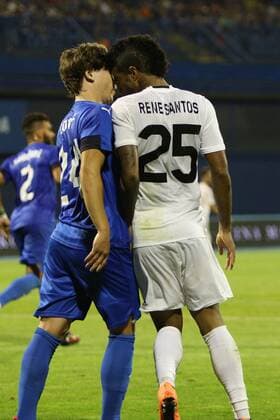 Zagreb, 26.7.2016., Stadion Maksimir - UEFA Champions League, Third qualifying round, First leg. GNK DINAMO Zagreb (blue) - DINAMO Tbilisi (white) 2:0 Rene SANTOS (25) vs Ante CORIC (24)