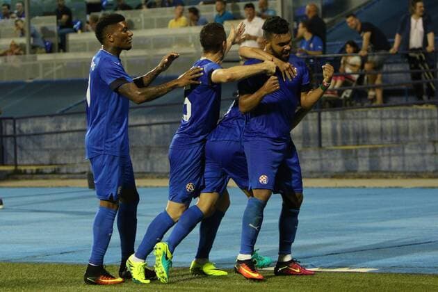 Zagreb, 26.7.2016., Stadion Maksimir - UEFA Champions League, Third qualifying round, First leg. GNK DINAMO Zagreb (blue) - DINAMO Tbilisi (white) 2:0 El Arabi Hilal SOUDANI (2), Josip PIVARIC (19), Armin HODZIC (15) and Junior FERNANDES (11)
