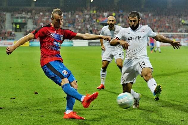 Rasat Sadygov of Karabach, right, and Michael Krmencik of Viktoria in action during the 3rd qualifying round of football Champions League, 1st leg: FC Viktoria Pilsen vs FK Karabach in Pilsen, Czech Republic, July 26, 2016. (CTKxPhoto PavelxNemecek) CTKPhotoP201607261028701  nmc12