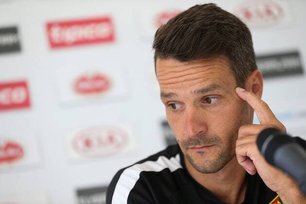 SOCCER - EL quali, Admira vs Liberec, preview MARIA ENZERSDORF,AUSTRIA,27.JUL.16 - SOCCER - UEFA Europa League, qualification, FC Admira Wacker Moedling vs FC Slovan Liberec, preview, press conference PK Pressekonferenz of Admira. Image shows head coach Oliver Lederer (Admira). GEPAxpictures xPhilippxBrem