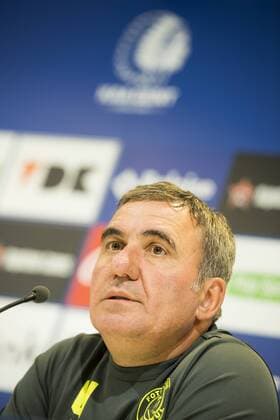 Viitorul s head coach Gheorghe Hagi pictured during a press conference PK Pressekonferenz of Romanian team FC Viitorul Constanta, Wednesday 27 July 2016, in Gent. Tomorrow Viitorul is playing the first leg of the third qualifying round in the Europa League competition against Belgian first league soccer team KAA Gent. JASPERxJACOBS  x04899518x