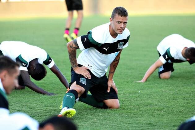 27 07 2016 Hibernians Stadium, Paola, Malta UEFA Europa League Third Qualifying Round, First Leg Birkirkara FC (Malta) v FC Krasnodar (Russia) Iceland national player Ragnar Sigurdsson who scored the important first goal against England in the last Euro 2016 trains with his team FC Krasnodar ahead of their UEFA Europa League, third qualifying round, first leg match against Birkirkara FC. Birkirkara FC v Krasnodar - UEFA Europa League 2016 17 BKR_KRA_UEL_16_17