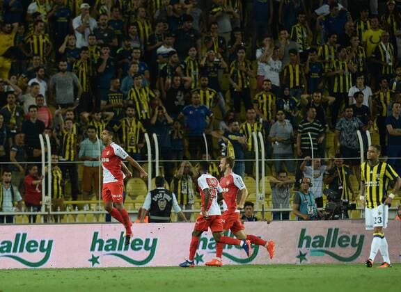 UEFA Champions League Third qualifying round first leg match between Fenerbahce Istanbul and Monaco on July 27, 2016 at the Ulker Stadium in Istanbul,Turkey. Pictured: Monaco player Radamel Falcao celebrates for him goal. 