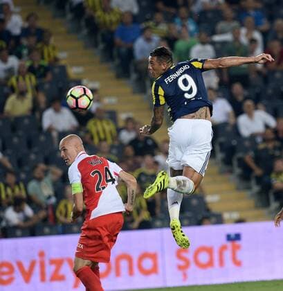 UEFA Champions League Third qualifying round first leg match between Fenerbahce Istanbul and Monaco on July 27, 2016 at the Ulker Stadium in Istanbul,Turkey. Final Score : Fenerbahce 2 - Monaco 1 Pictured: Jose Fernandao of Fenerbahce and Andrea Raggi of Monaco. 