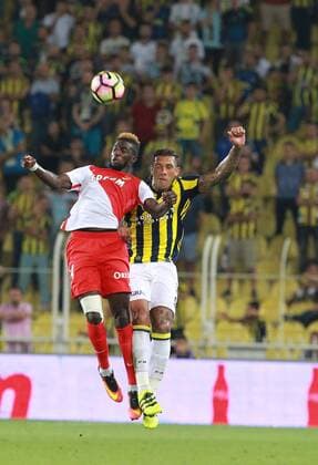UEFA Champions League Third qualifying round first leg match between Fenerbahce Istanbul and Monaco on July 27, 2016 at the Ulker Stadium in Istanbul,Turkey. Final Score : Fenerbahce 2 - Monaco 1 Pictured: Jose Fernandao (R) of Fenerbahce and Tiamoue Bakayoko of Monaco. 