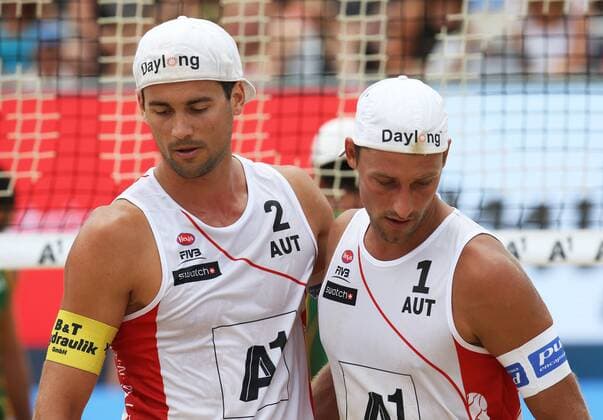 BEACHVOLLEYBALL - A1 Major Klagenfurt 2016 KLAGENFURT,AUSTRIA,28.JUL.16 - Beach volleyball Beachvolleyball - FIVB World Tour 2016, A1 Major Klagenfurt, men. Image shows Christoph Dressler and Thomas Kunert (AUT). GEPAxpictures xDanielxGoetzhaber