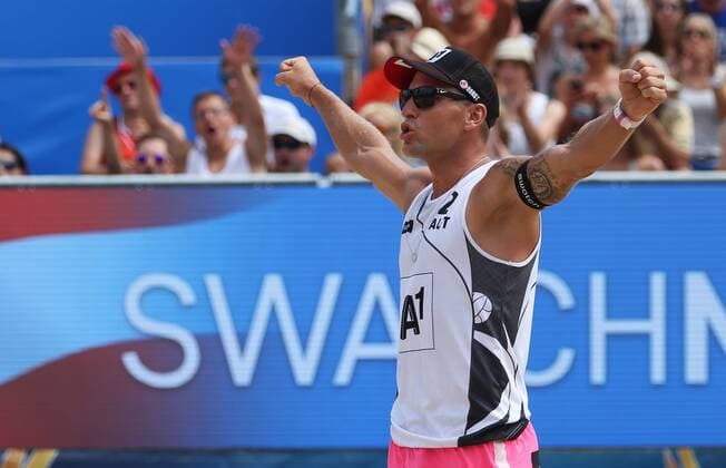 BEACHVOLLEYBALL - A1 Major Klagenfurt 2016 KLAGENFURT,AUSTRIA,28.JUL.16 - Beach volleyball Beachvolleyball - FIVB World Tour 2016, A1 Major Klagenfurt, men. Image shows the rejoicing of Alexander Horst (AUT). GEPAxpictures xDanielxGoetzhaber