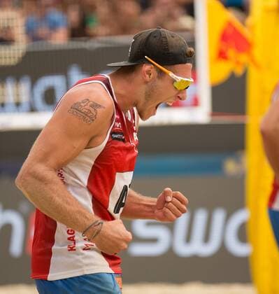 28.07.2016, Strandbad, Klagenfurt, AUT, FIVB World Tour, Beachvolleyball Major Series, Klagenfurt, Herren, im Bild Moritz Pristauz-Telsnigg (2, AUT) during the FIVB World Tour Major Series Tournament at the Strandbad in Klagenfurt, Austria on 2016 07 28. Klagenfurt EP_ste