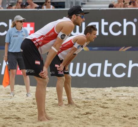 28.07.2016, Strandbad, Klagenfurt, AUT, FIVB World Tour, Beachvolleyball Major Series, Klagenfurt, Herren, im Bild Alexander Huber (1, AUT), Robin Seidl (2, AUT) during the FIVB World Tour Major Series Tournament at the Strandbad in Klagenfurt, Austria on 2016 07 28. Klagenfurt EP_ste