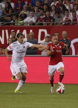 July 27, 2016 - Chicao, Illinois, U.S - AC Milan Forward MENEZ JEREMY (7) in action with Bayern Munich Midfielder CHRISTIAN FRUCHTL SOCCER 2016: Penalties were needed to break a 3-3 draw between Bayern Munich and AC Milan Wednesday July 27, 2016 at Soldier Field in Chicago, Illinois. AC Milan won the shootout 5-3. - ZUMAl136