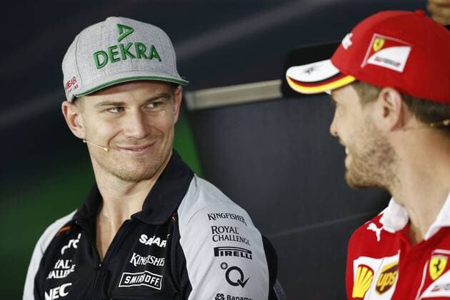 Motorsports: FIA Formula One World Championship WM Weltmeisterschaft 2016, Grand Prix of Germany, 27 Nico Hulkenberg (GER, Sahara Force India F1 Team), 5 Sebastian Vettel (GER, Scuderia Ferrari), xHOCHxZWEIx