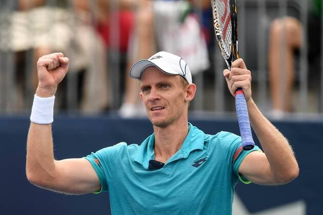 July 28, 2016: Kevin Anderson of South Africa celebrates his win against Bernard Tomic of Australia after their third round match of the Rogers Cup tournament at the Aviva Centre in Toronto, Ontario, Canada on July 28, 2016. Cal Media TENNIS 2016 - Rogers Cup Toronto July 28 - ZUMAc04_