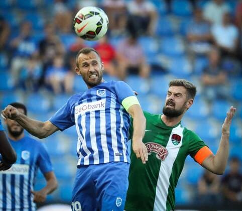 Genk s Thomas Buffel and Cork s Kevin O Connor fight for the ball during the first leg game of the third qualifying round between Belgian first league soccer team KRC Genk and Ireland s Cork City F.C. in the Europa League competition, on Thursday 28 July 2016, in Genk. VIRGINIExLEFOUR  x04899734x