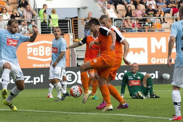 Fußball, EL Quali, Zaglebie Lubin - SönderjyskE 2016.07.28, LUBIN , III RUNDA ELIMINACJI LIGI EUROPY , KGHM ZAGLEBIE LUBIN vs SONDERJYSKE DANIA, nz LUKASZ JANOSZKA 14(Zaglebie) GOL, ---  160728LUC_2730