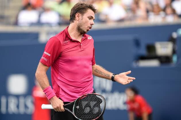 July 28, 2016: Stan Wawrinka of Switzerland reacts after losing a point against Jack Sock of the United States during their third round match of the Rogers Cup tournament at the Aviva Centre in Toronto, Ontario, Canada on July 28, 2016. Cal Media TENNIS 2016 - Rogers Cup Toronto July 28 - ZUMAc04_