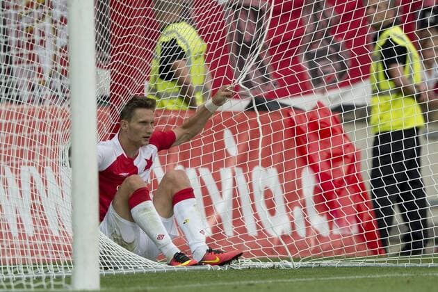 Milan Skoda from Slavia in action during the Football Europa League 3rd qualifying round match SK Slavia Praha vs Rio Ave, in Prague, Czech Republic, July 28, 2016. (CTKxPhoto MichalxKamaryt) CTKPhotoP201607280998601  kmt 10