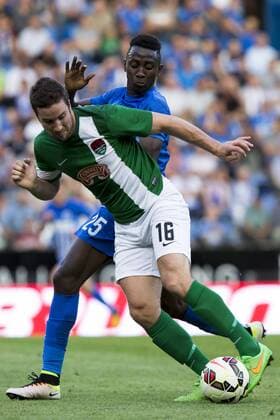 Cork s Gearooid Morrissey and Genk s Wilfried Ndidi pictured during the first leg game of the third qualifying round between Belgian first league soccer team KRC Genk and Ireland s Cork City F.C. in the Europa League competition, on Thursday 28 July 2016, in Genk. KRISTOFxVANxACCOM  x04899803x